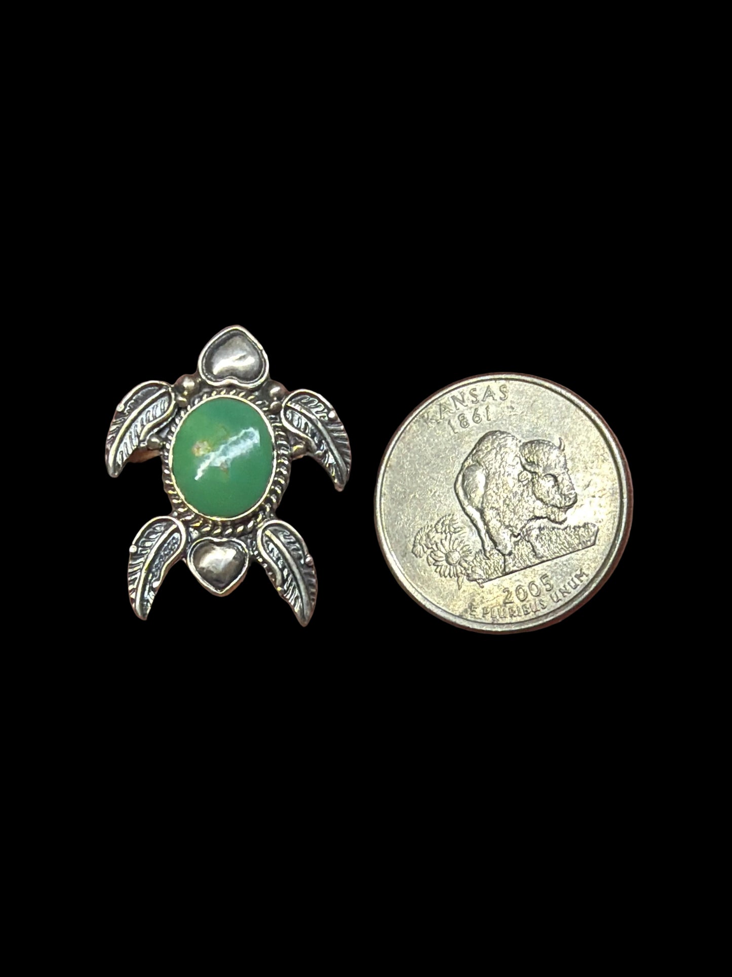 Handcrafted Kingman Turquoise Turtle Ring - size 7