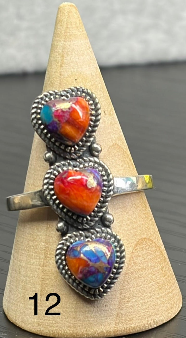 Pink Dahlia Triple Heart Ring