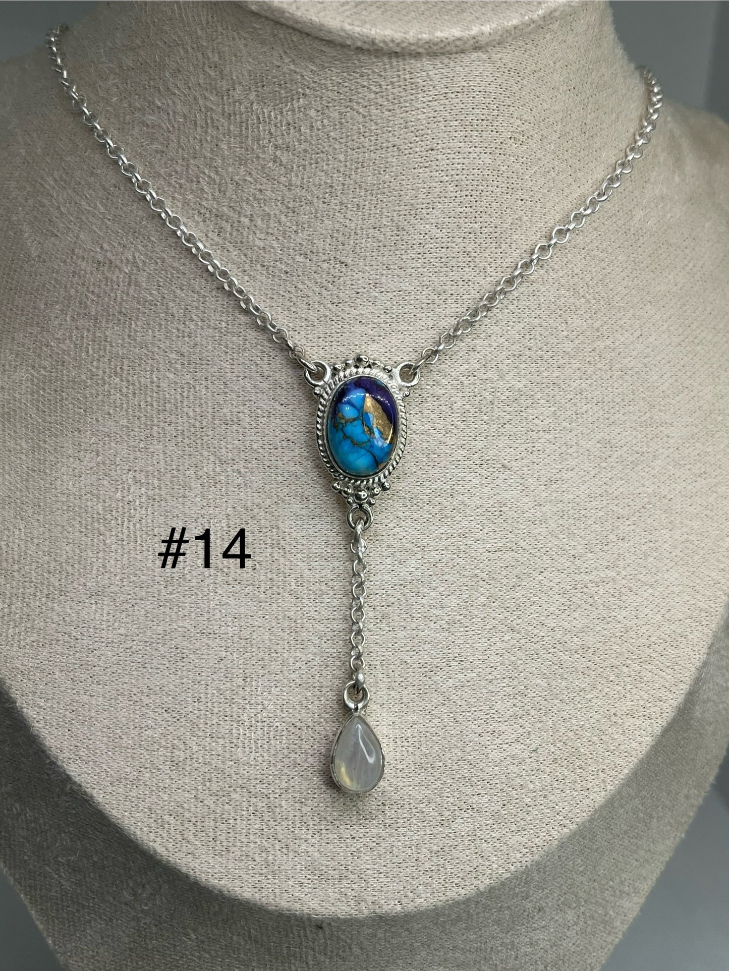 Lariat Necklace - Blue Dahlia & Moonstone