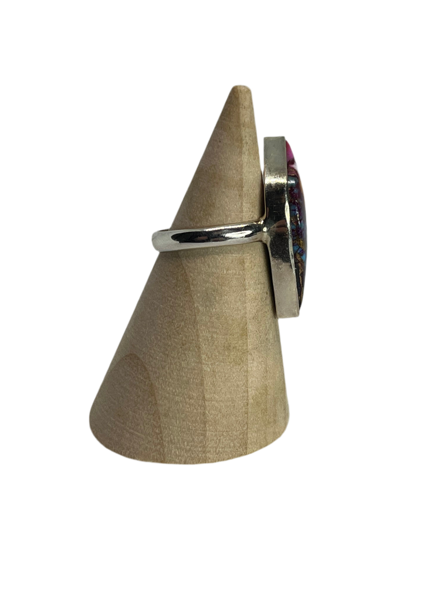 Spiny Oyster & Pink Dahlia Sterling Silver Ring - Size 6