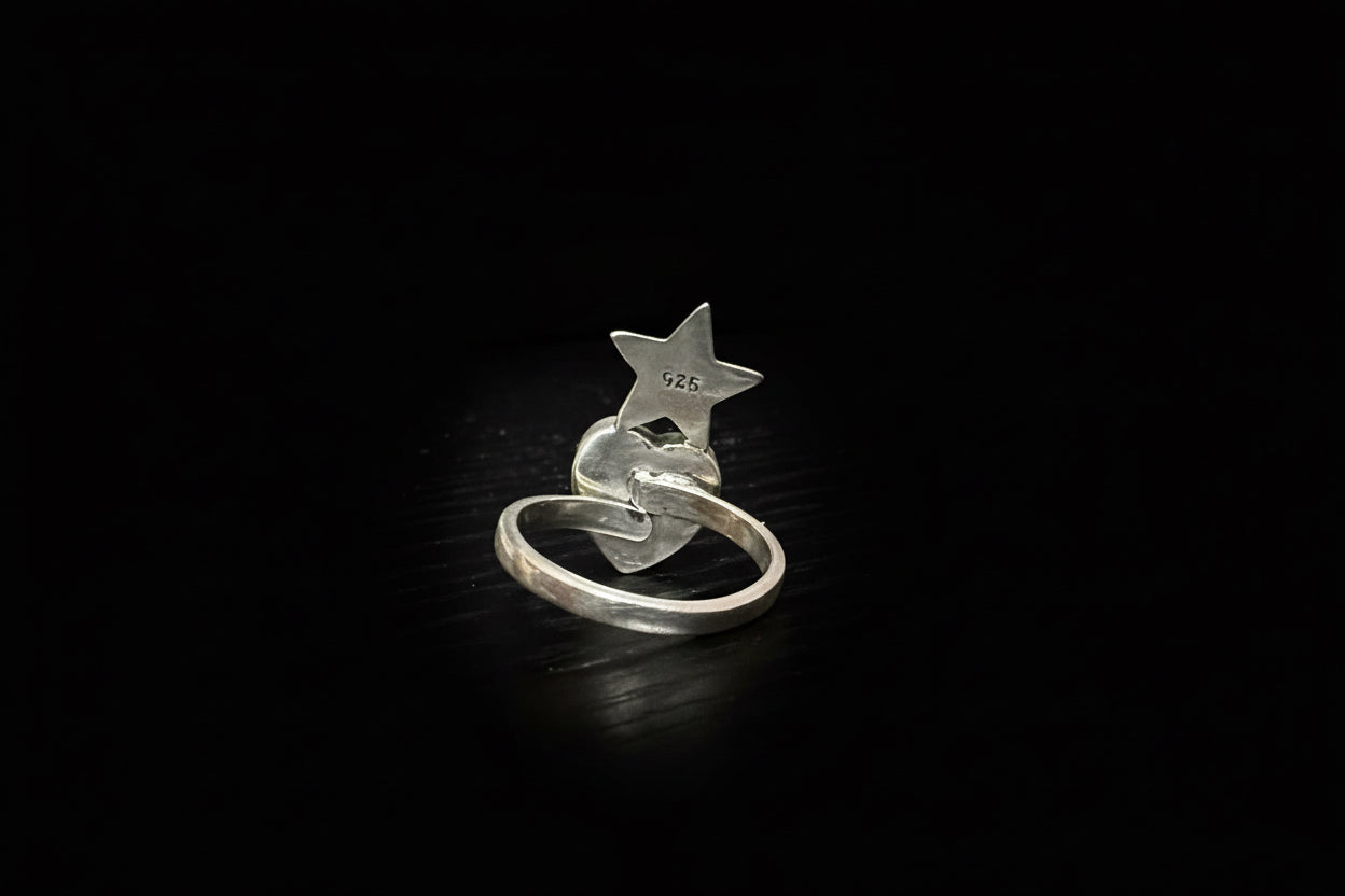 Handcrafted Pink Conch Heart & Star Ring - Adjustable