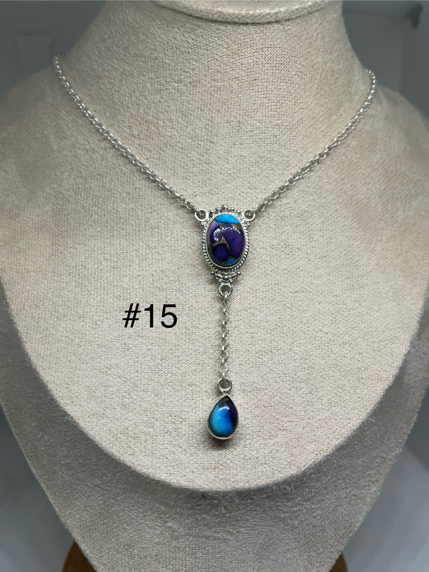Lariat Necklace - Blue Dahlia & Moonstone
