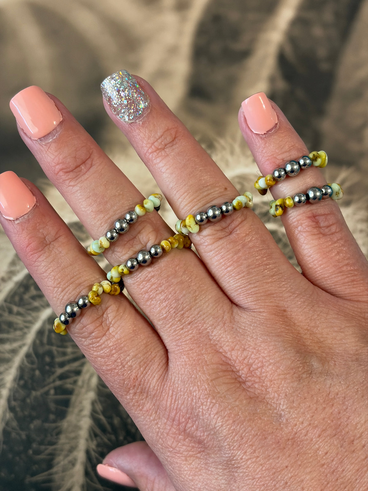 Desert Steel & Palomino Nugget Stretch Rings