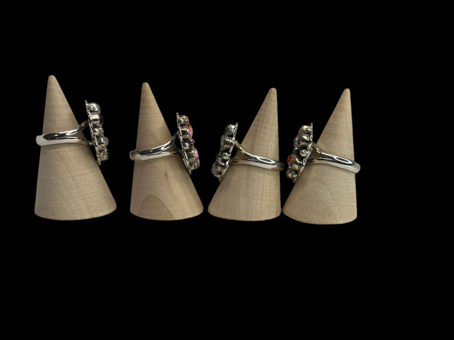 Black Onyx & Moonstone Sterling Silver Cluster Ring - Size 6