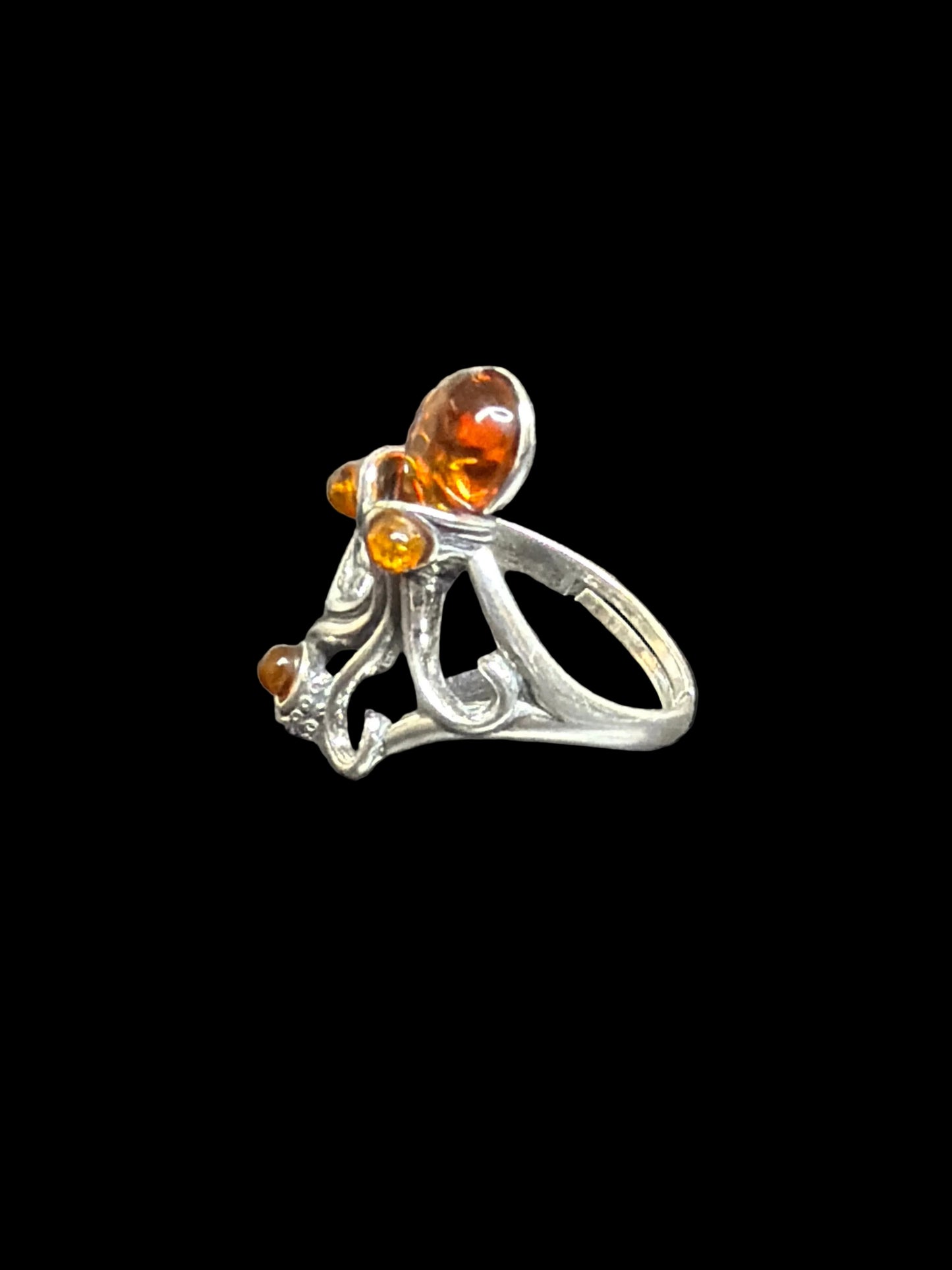 Baltic Amber Squid Ring - Adjustable