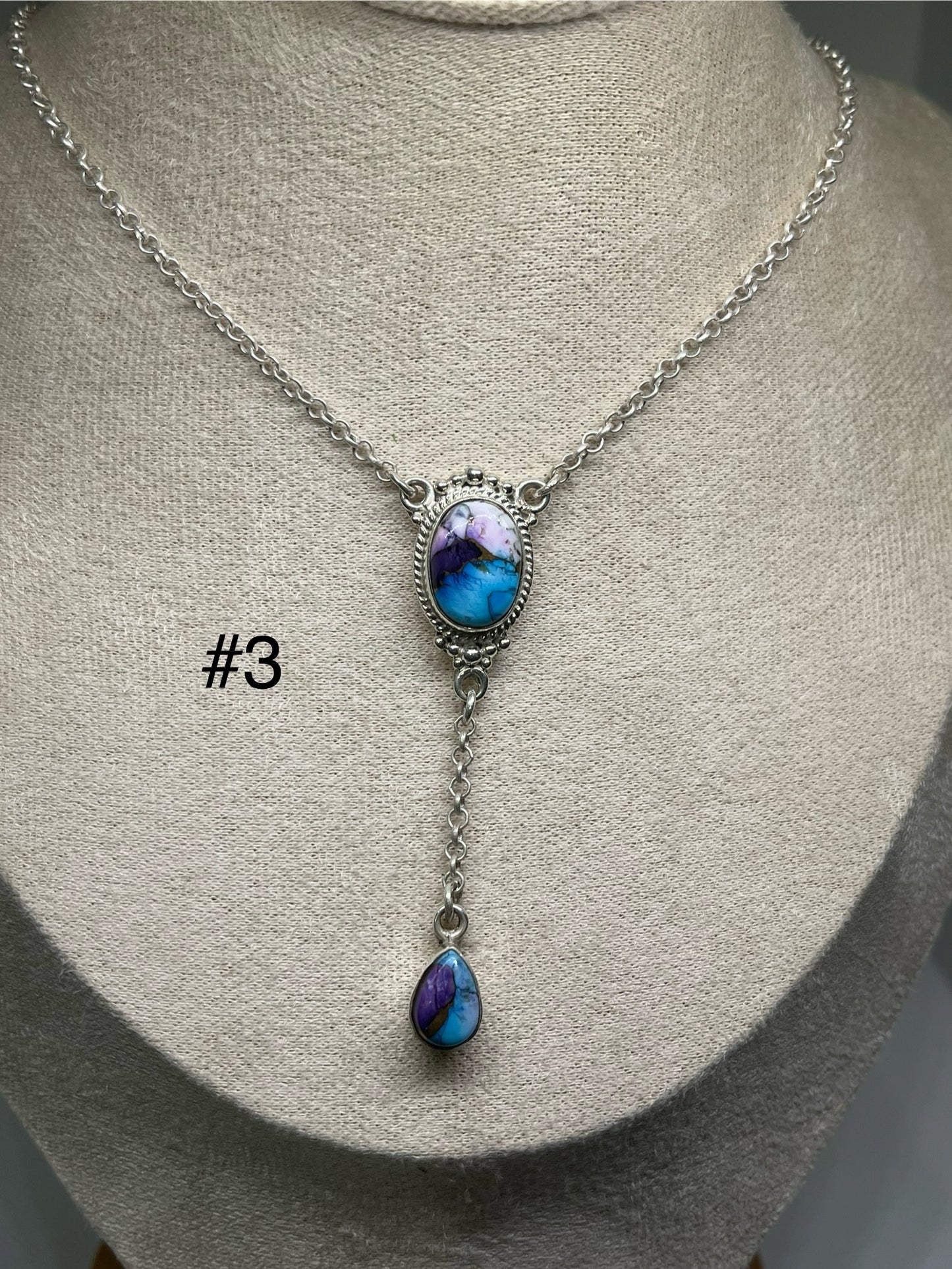 Lariat Necklace - Blue Dahlia & Moonstone
