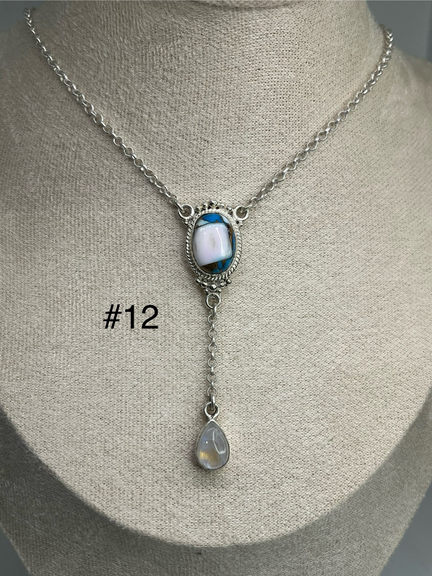 Lariat Necklace - Blue Dahlia & Moonstone