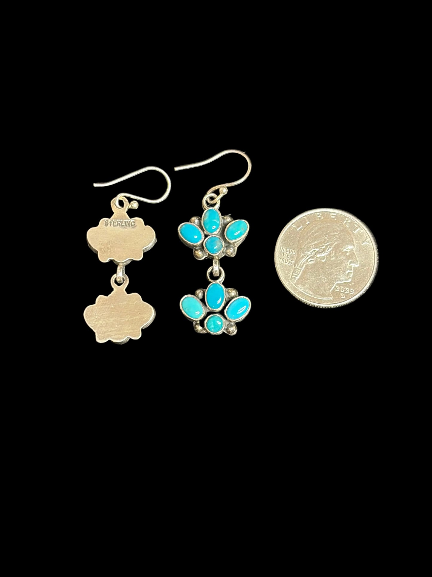 Handcrafted Kingman Turquoise Cluster Dangle Earrings