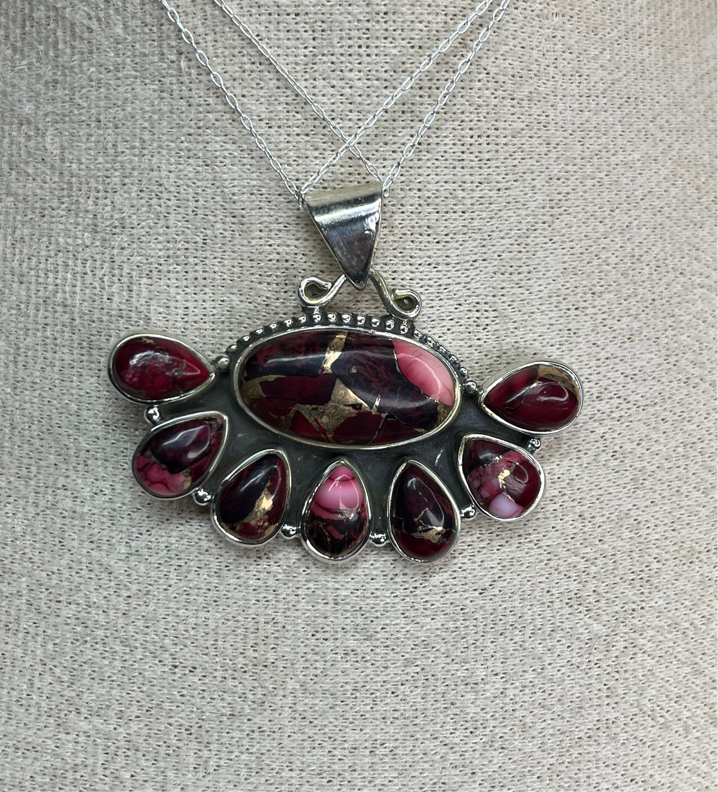 Red Dahlia Cluster Pendant - Sterling Silver