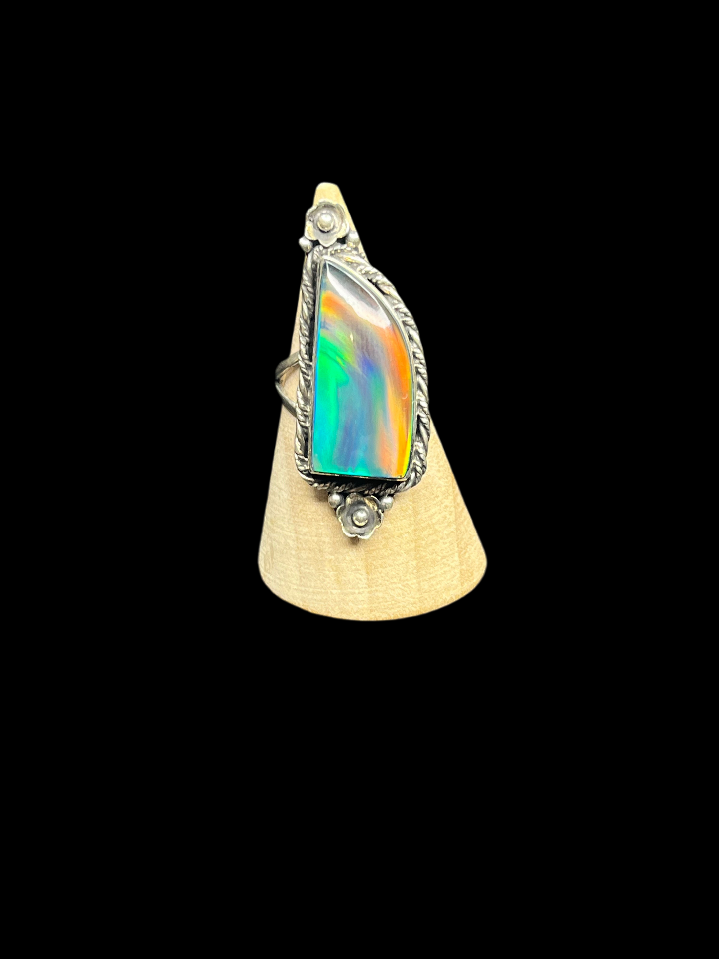 Aurora Opal Sterling Silver Rings - size 7.5