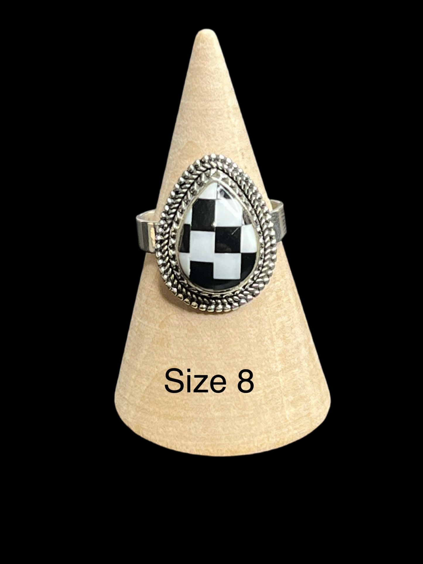 Black Onyx Checker Sterling Silver Rings
