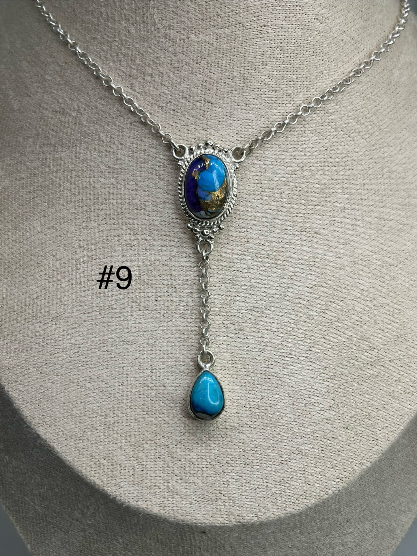 Lariat Necklace - Blue Dahlia & Moonstone