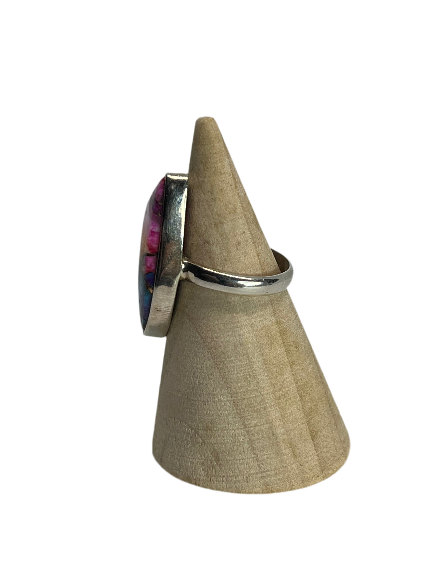 Spiny Oyster & Pink Dahlia Sterling Silver Ring - Size 6