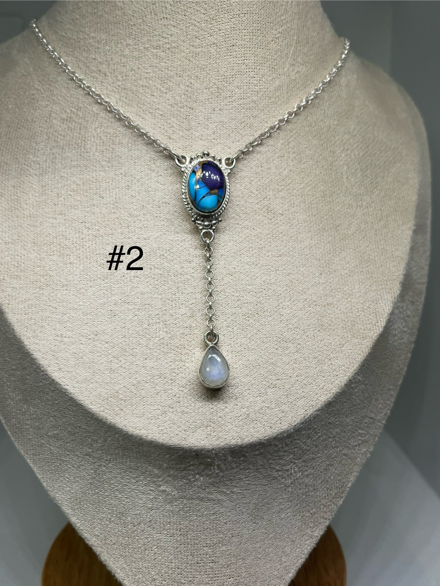 Lariat Necklace - Blue Dahlia & Moonstone