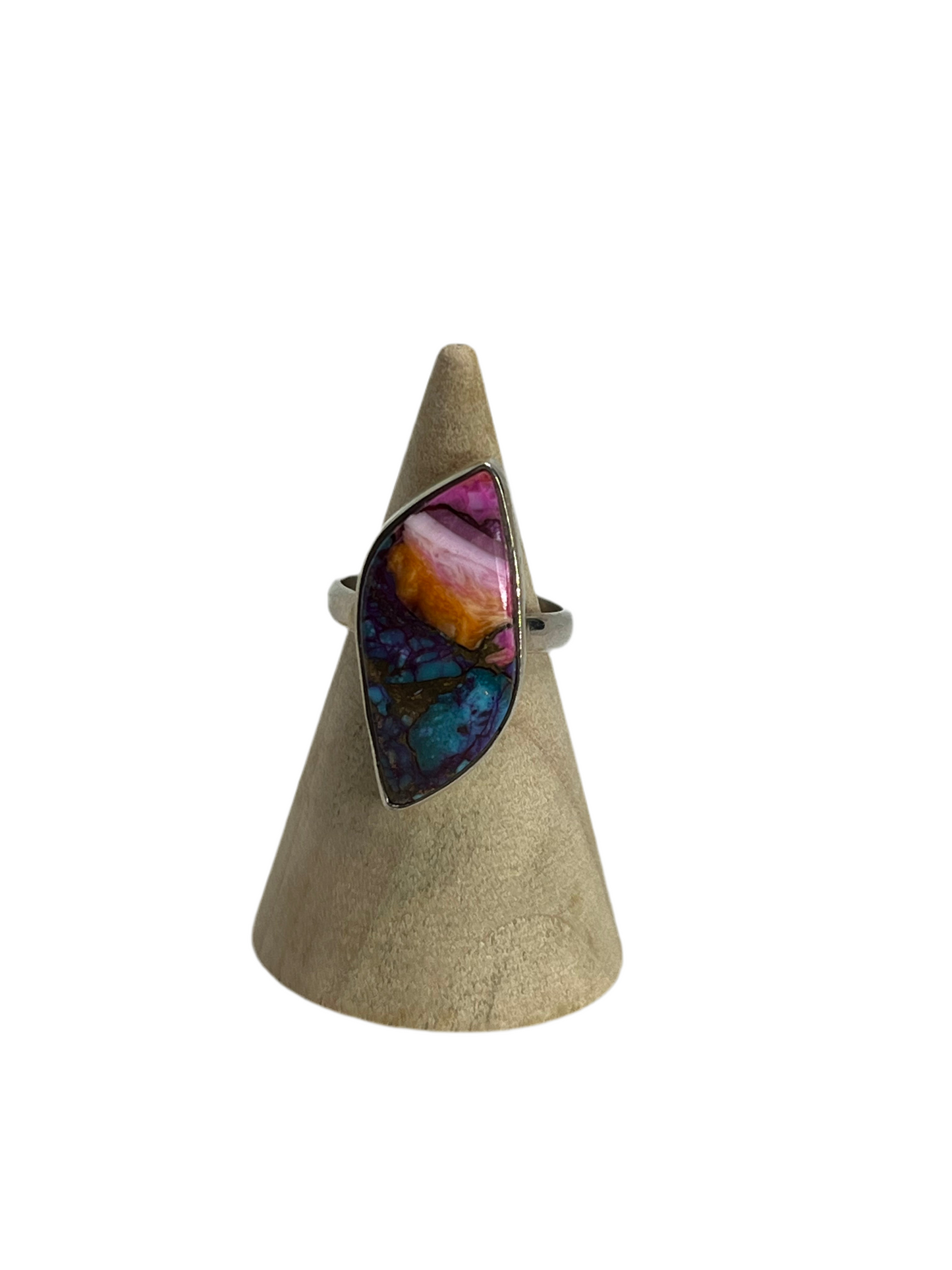 Spiny Oyster & Pink Dahlia Sterling Silver Ring - Size 6
