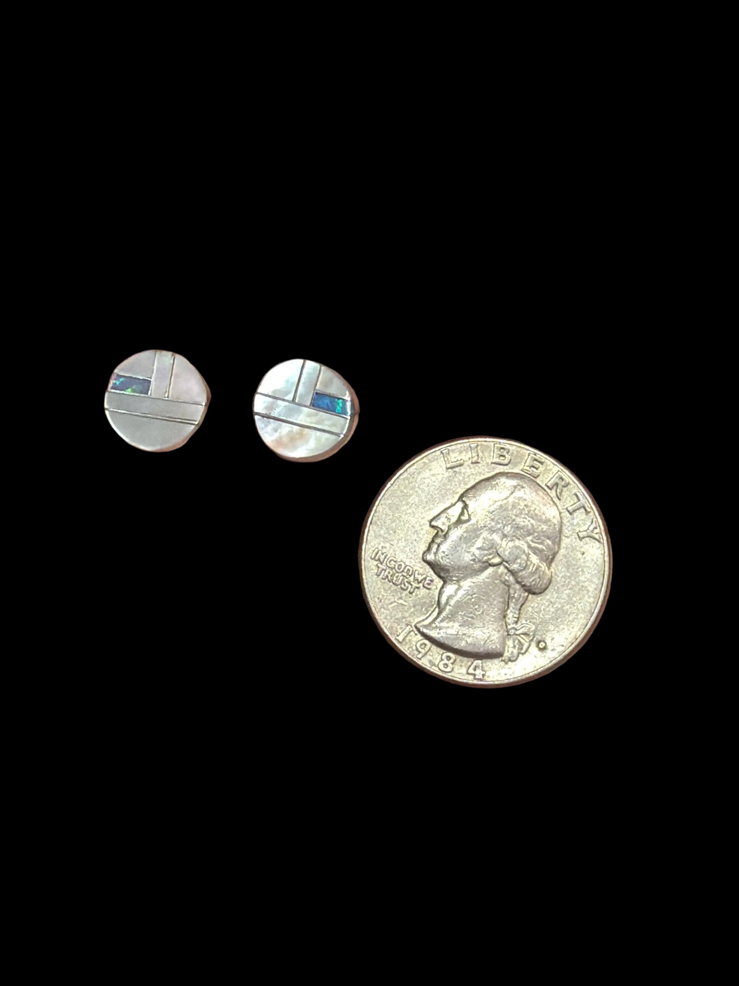 Mother of Pearl & Lab Opal Inlay Earrings (Artist Signed)