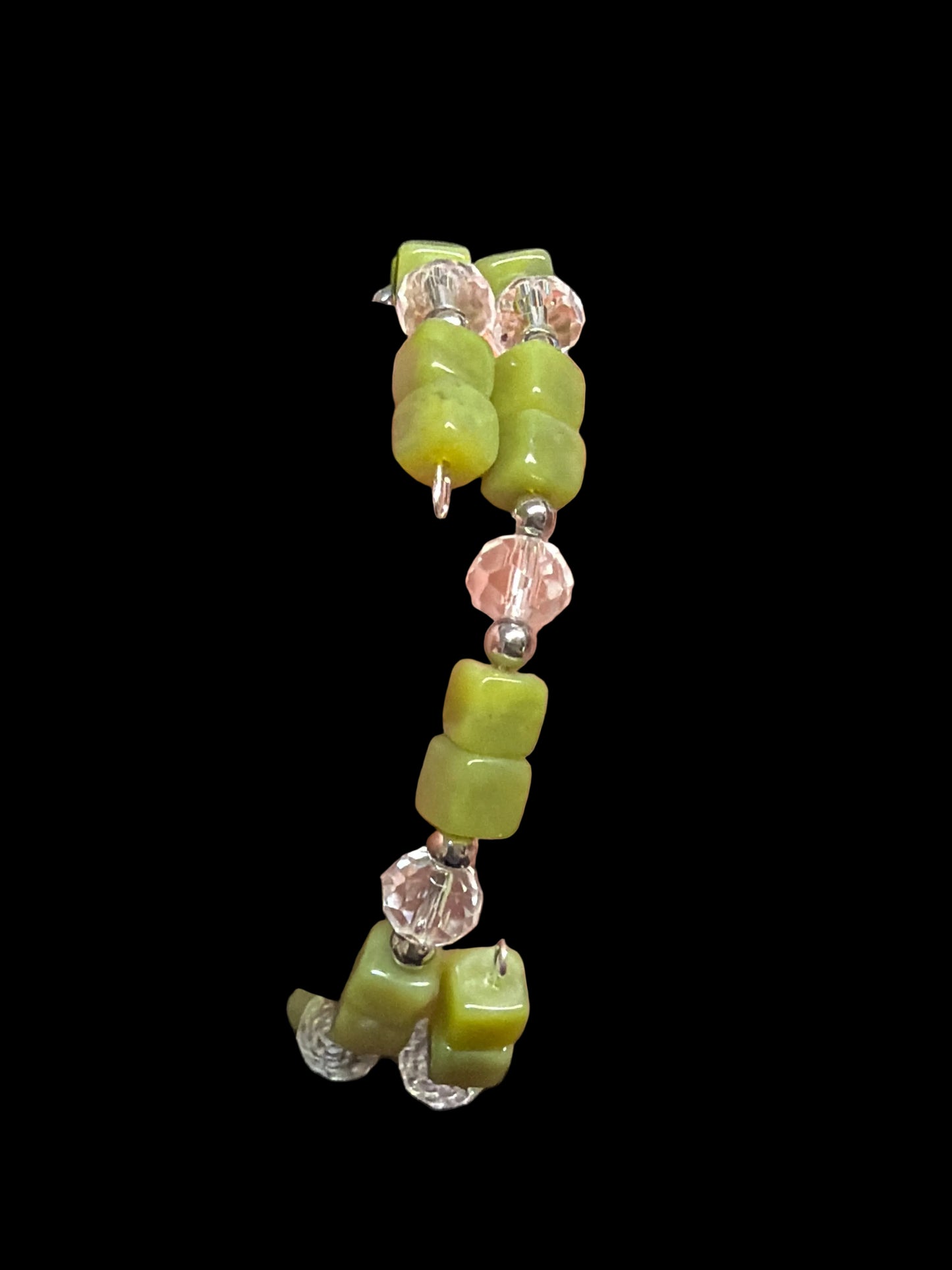 Natural Green Opal, Crystal, Stainless Memory Wire Bracelet