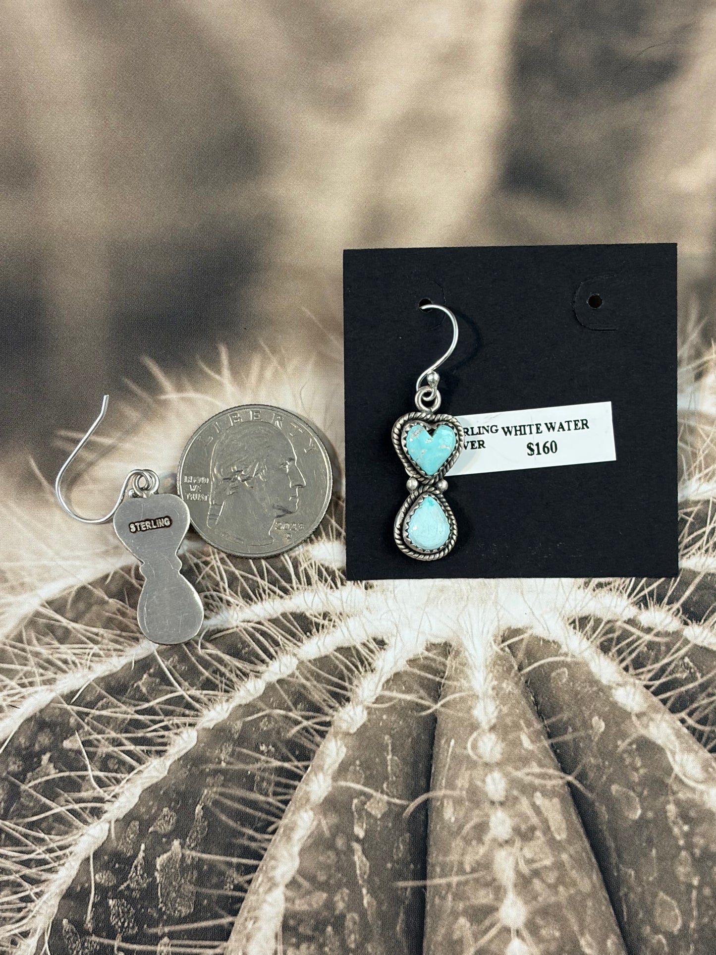 White Water Turquoise Heart Dangle Earrings