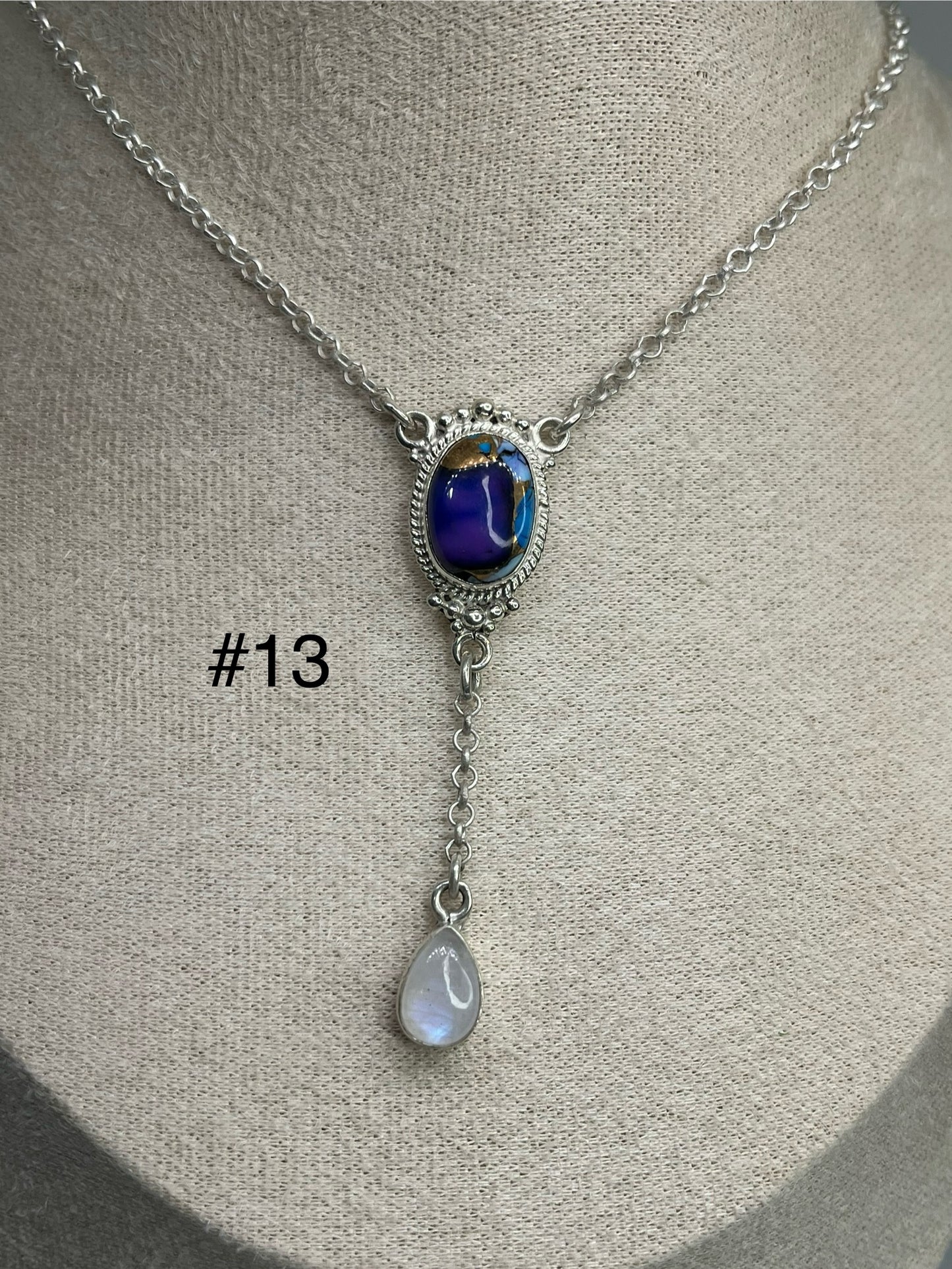 Lariat Necklace - Blue Dahlia & Moonstone