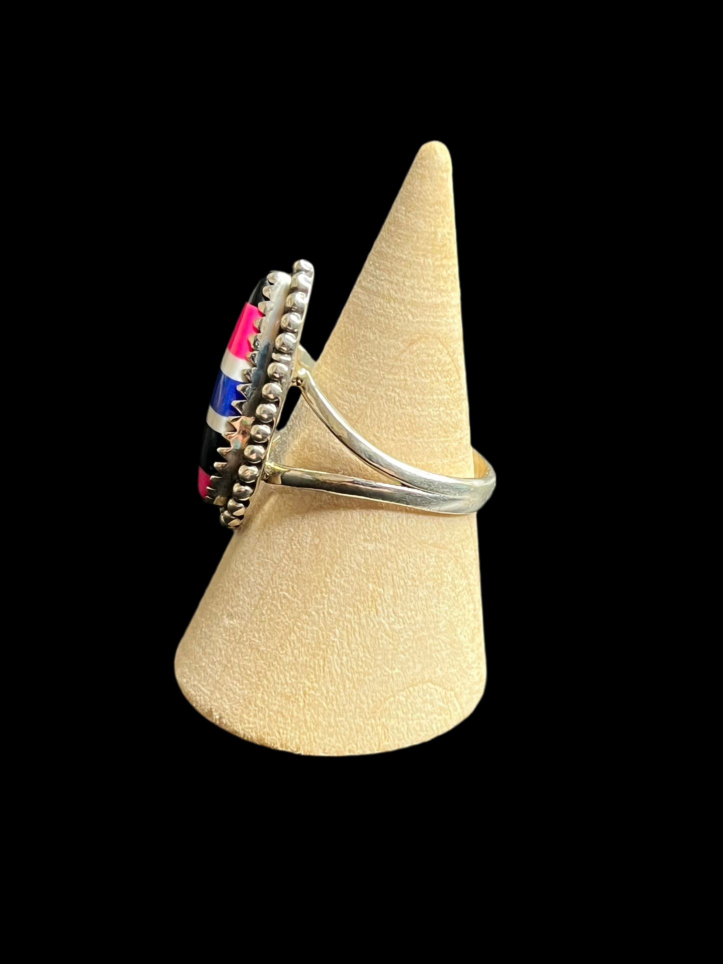 Aurora Opal Inlay Sterling Silver Ring - Size 9.5