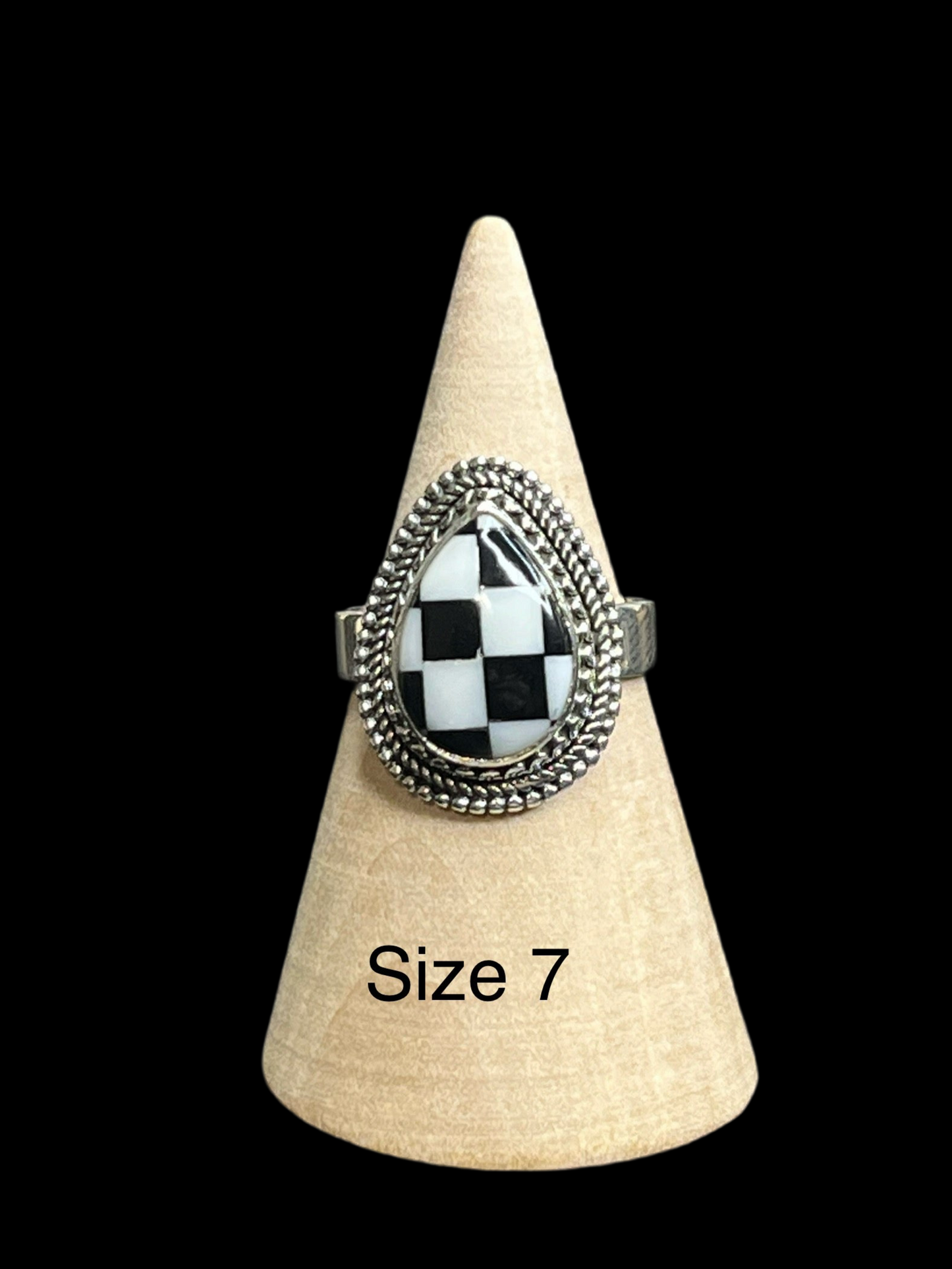 Black Onyx Checker Sterling Silver Rings