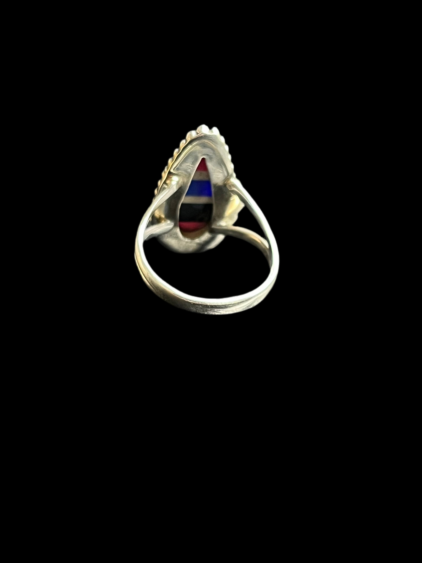 Aurora Opal Inlay Sterling Silver Ring - Size 9.5