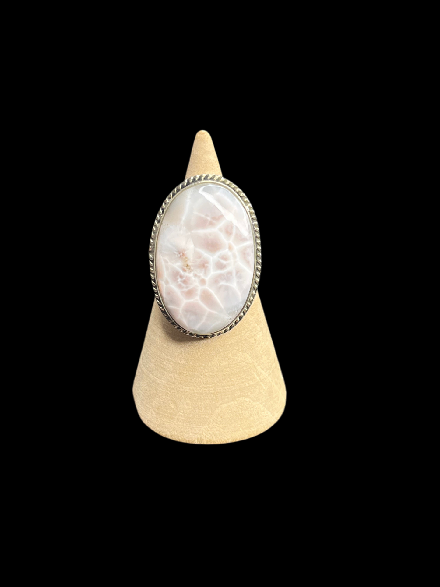Natrolite / Pink Larimar Sterling Silver Rings