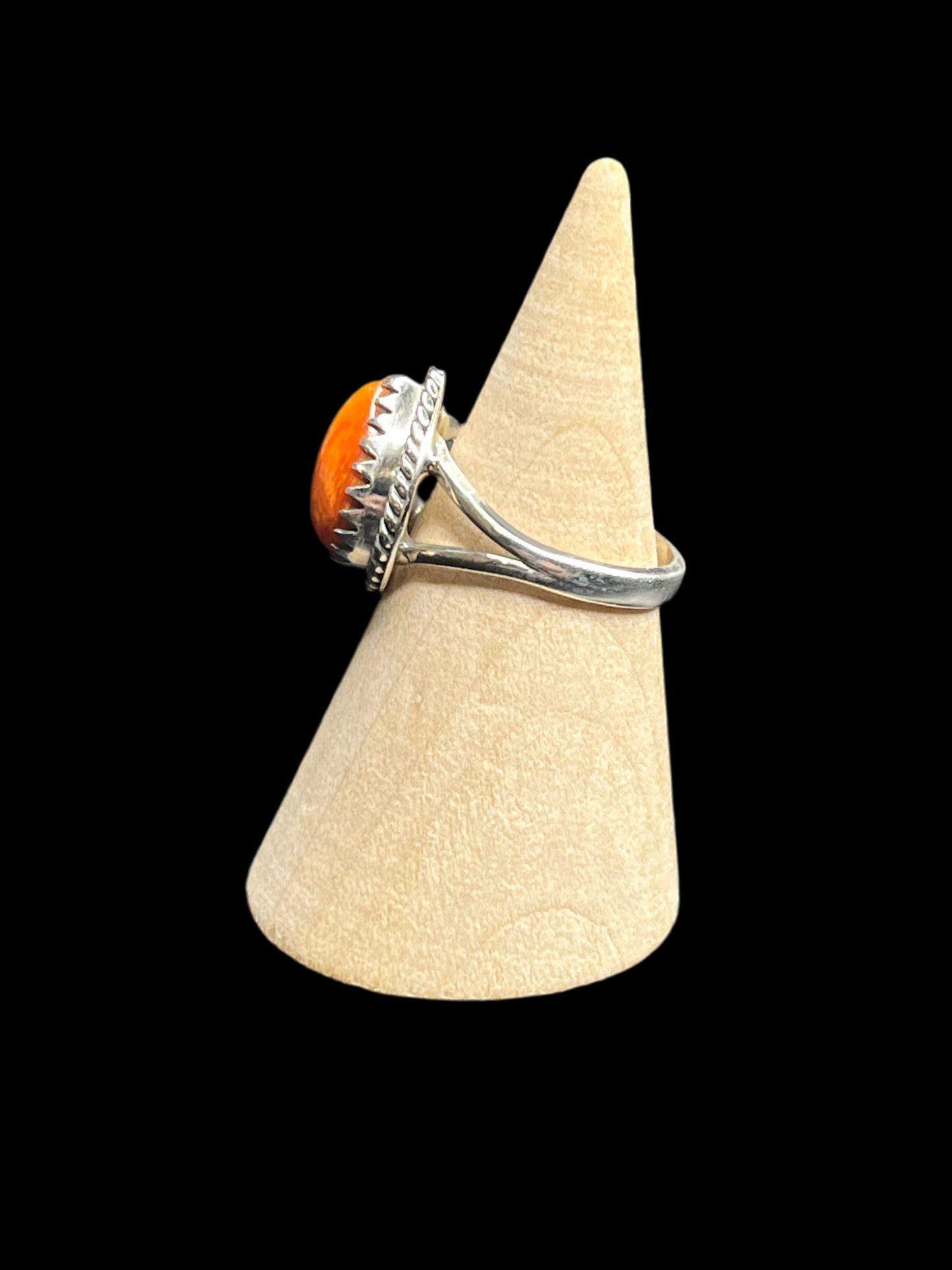 Orange Spiny Sterling Silver Ring - Size 6