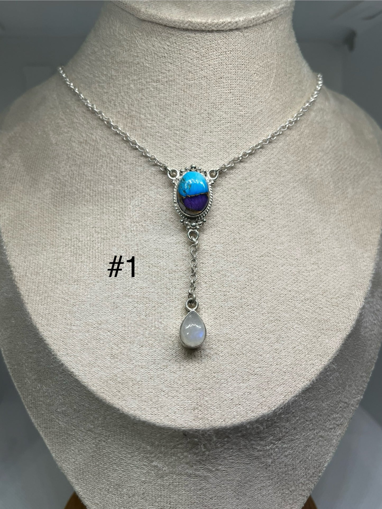 Lariat Necklace - Blue Dahlia & Moonstone