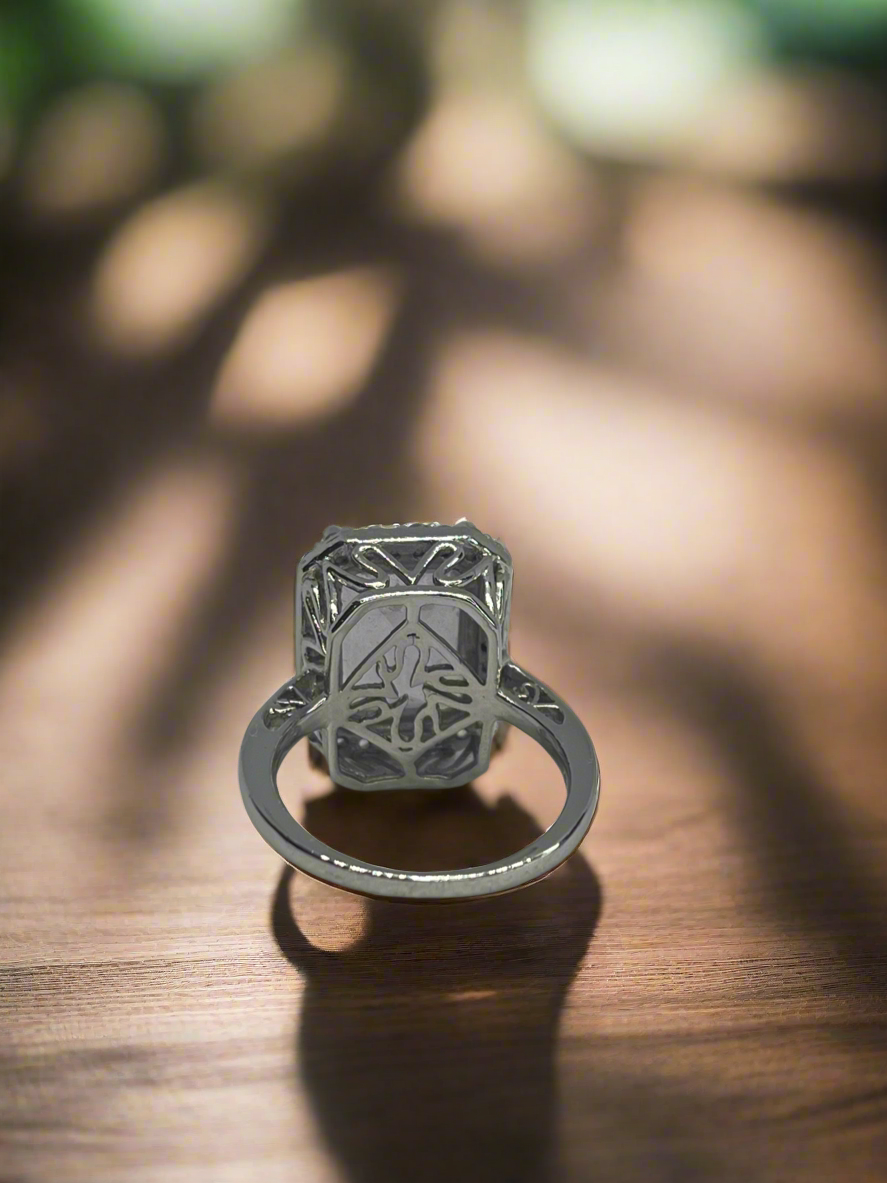 Genuine Amethyst - Emerald Cut Sterling Silver Ring - size 6.5