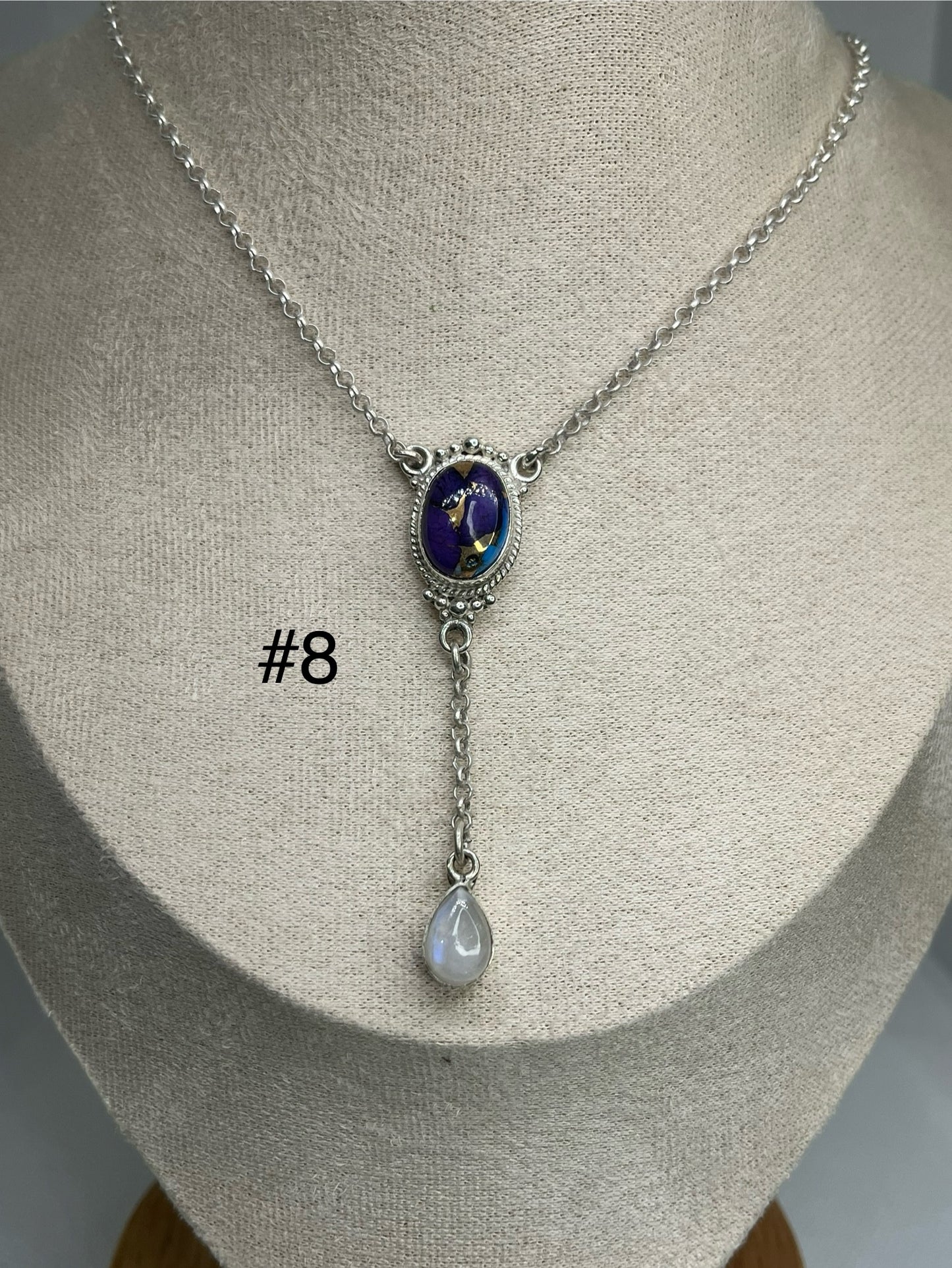 Lariat Necklace - Blue Dahlia & Moonstone