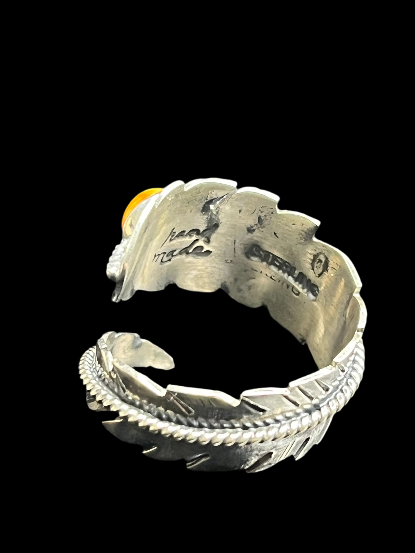 Orange Spiny Feather Ring - Adjustable