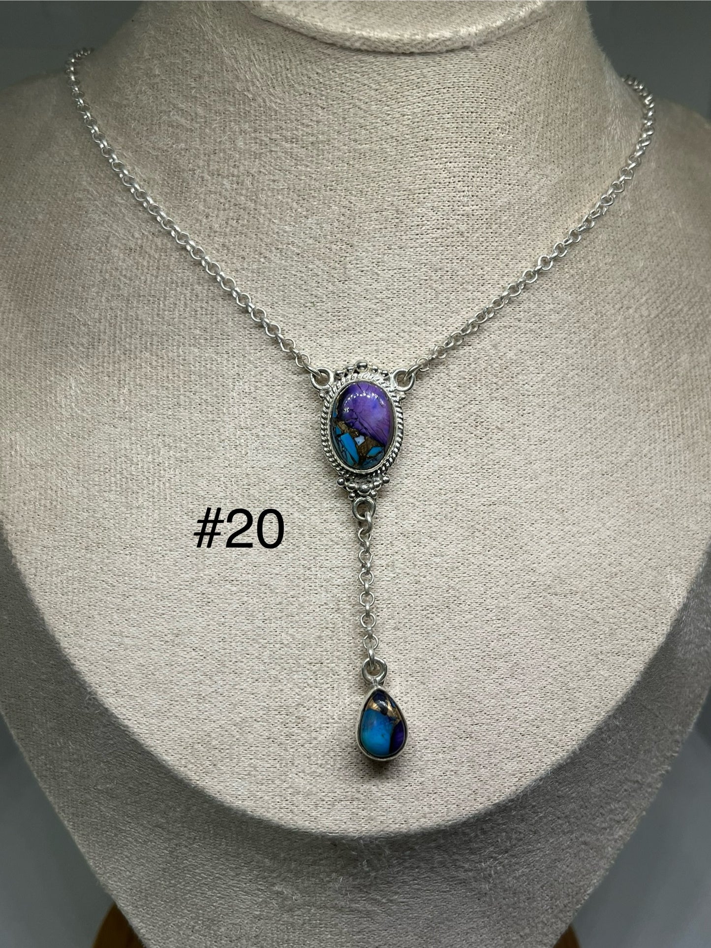 Lariat Necklace - Blue Dahlia & Moonstone