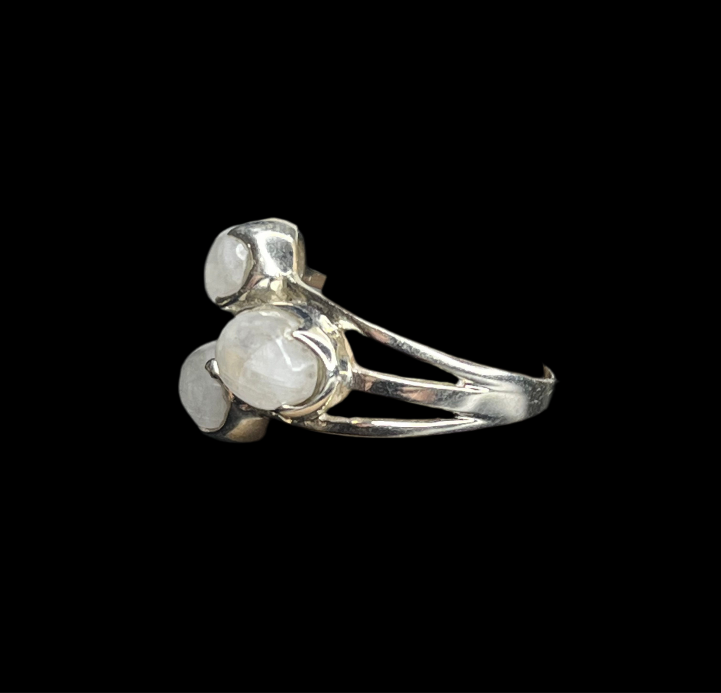 Triple Rainbow Moonstone Sterling Silver Ring - size 7.75