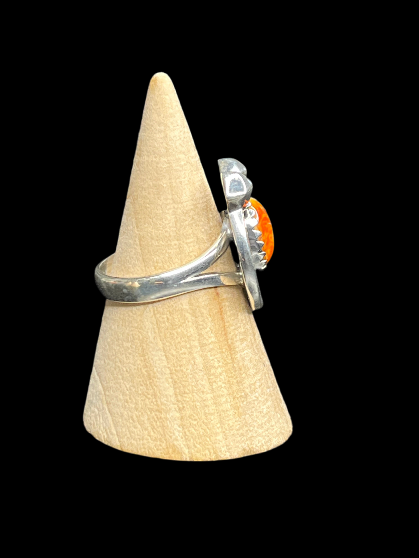 Orange Spiny Horseshoe Ring - size 8