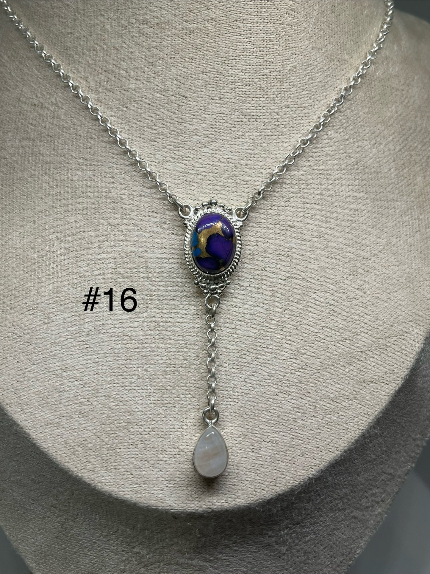 Lariat Necklace - Blue Dahlia & Moonstone