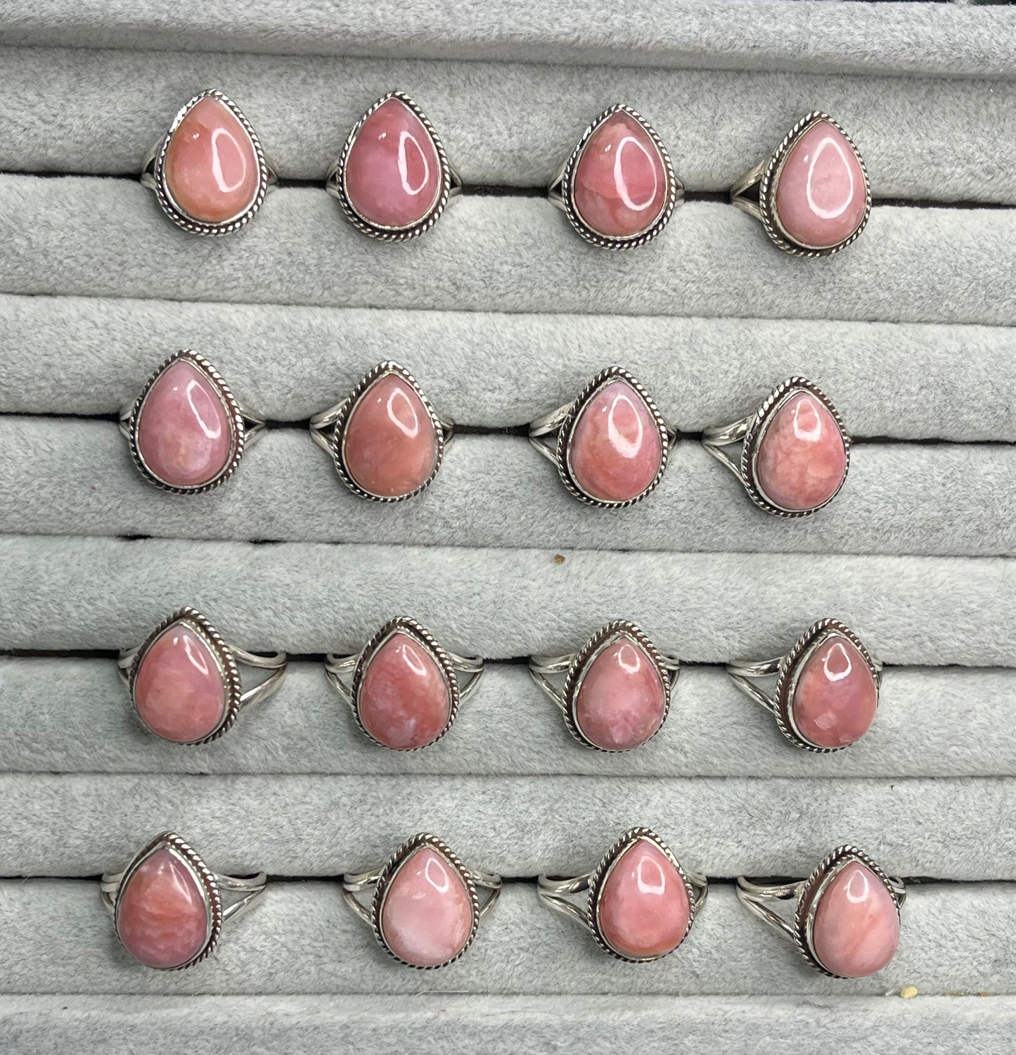 Pink Opal Sterling Silver Rings - sizes 5-12