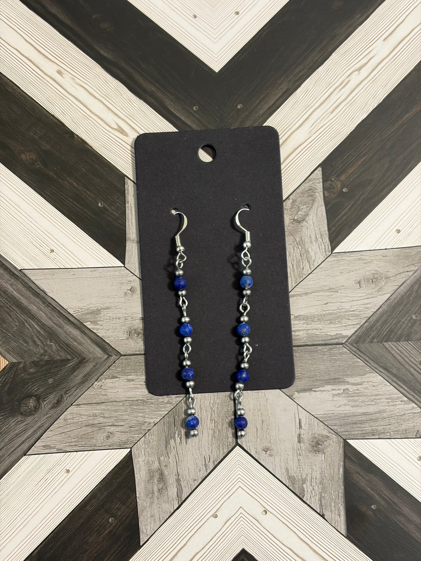 Desert Steel & Lapis 3” Drop Earrings