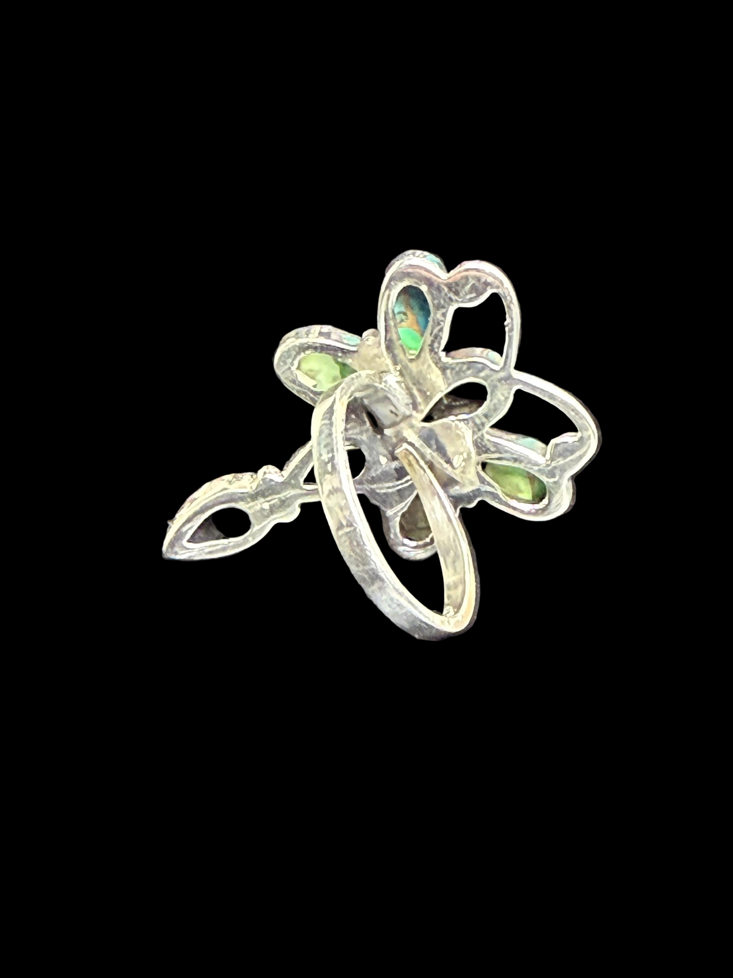 Peacock Dahlia & Black Onyx Dragonfly Ring - Adjustable