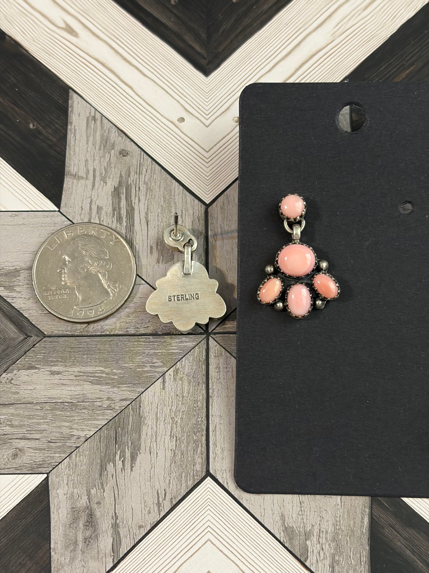 Handcrafted Pink Conch Post Dangle Cluster Earrings