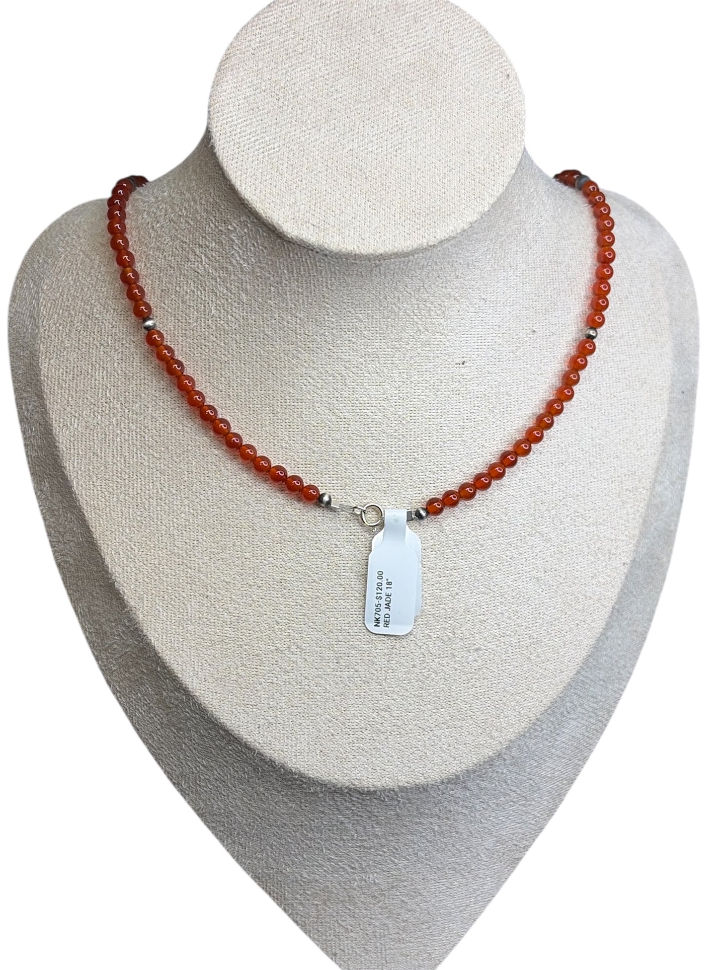 Red Jade & Machine Made Pearl Necklace - 18”