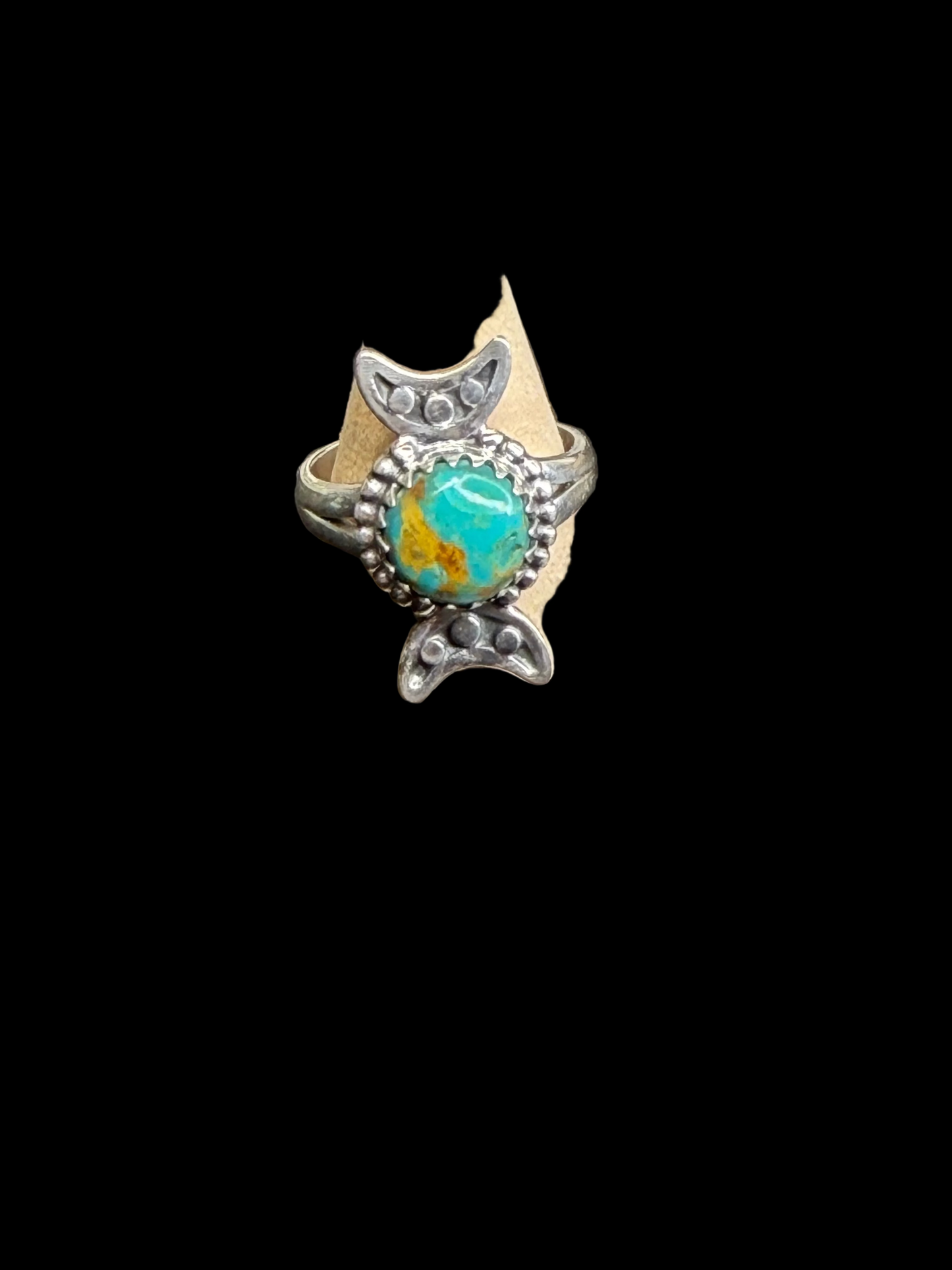 Handcrafted Crescent Moon Kingman Turquoise Ring - size 7