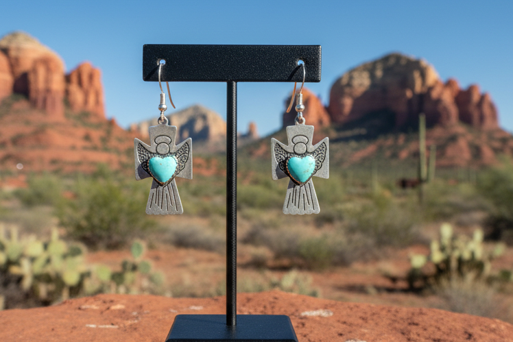 VTG Carolyn Pollack Angel & Turquoise Earrings