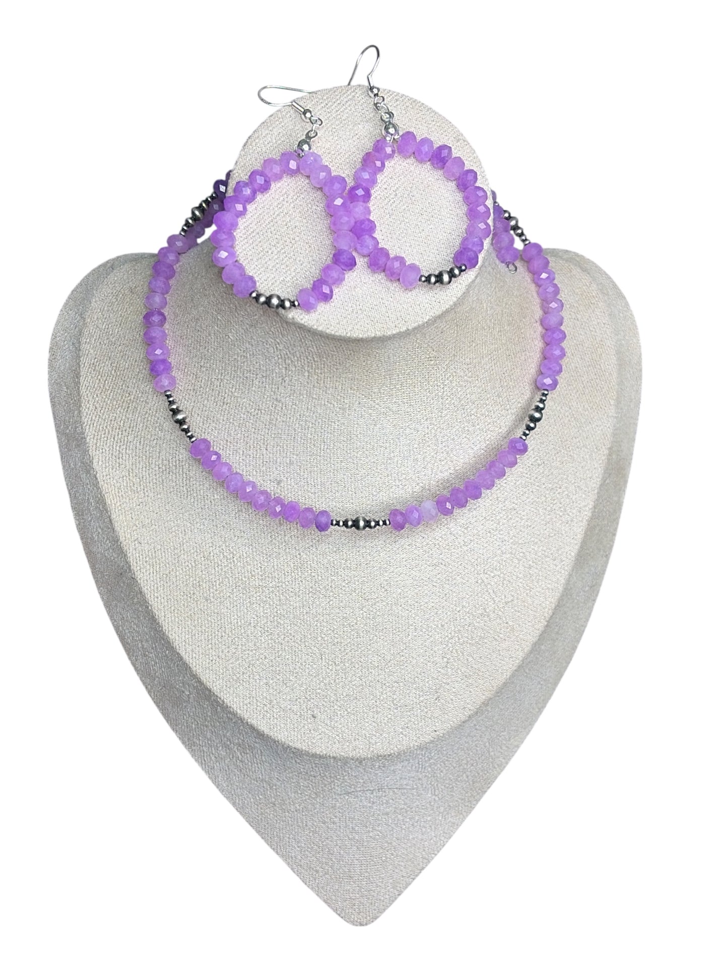 Hand-Strung Amethyst & Machine Made Pearl Hoop Earrings