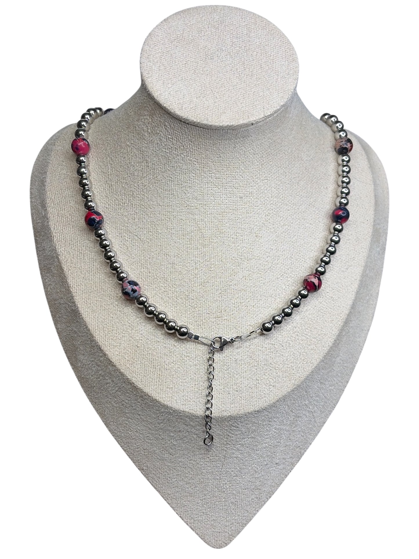 Stainless Pearl & Fire Impression Jasper Necklace