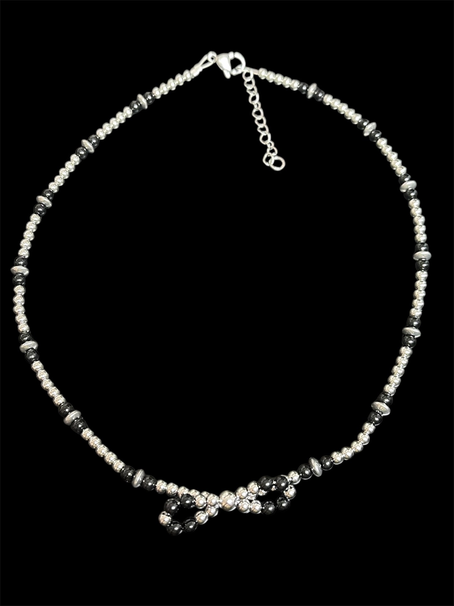 Stainless & Black Onyx Bow Necklace