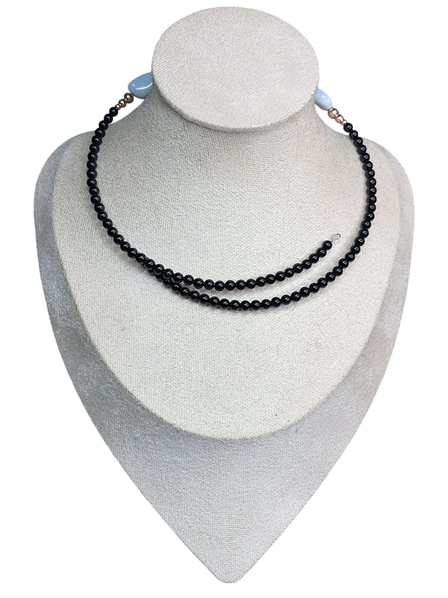 Blue Opal, Rose Gold-Filled & Black Onyx Memory Wire