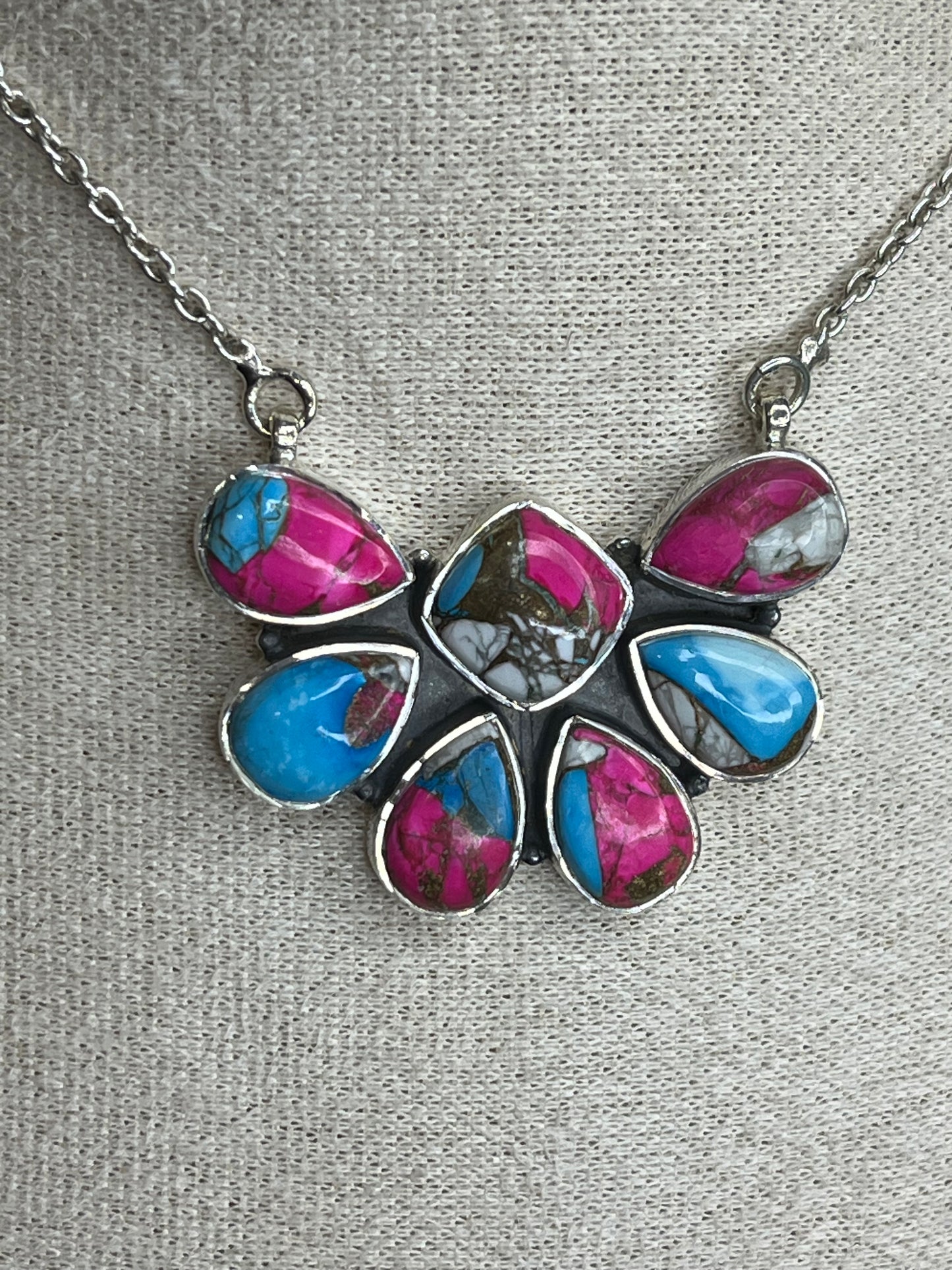 Cotton Candy Turquoise Sterling Silver Statement Necklace