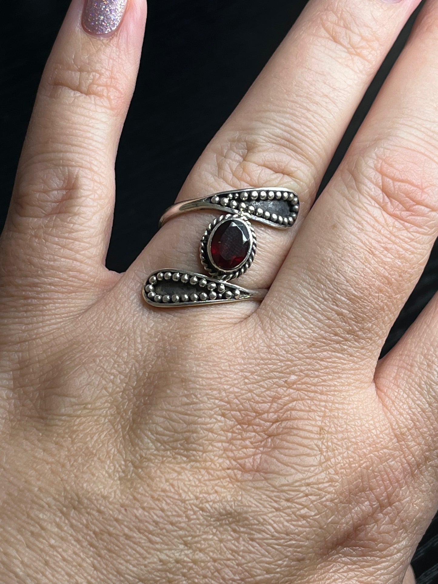 Garnet Sterling Silver Ring - Size 10