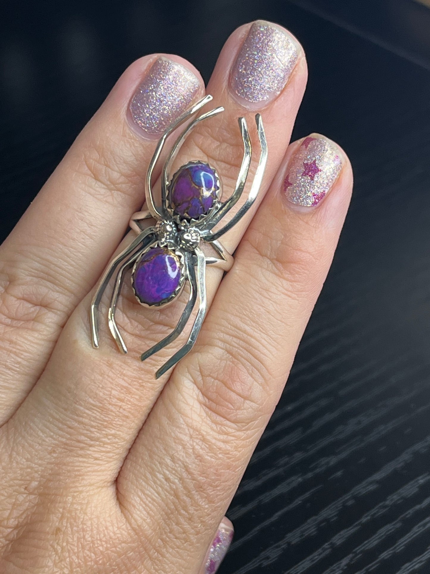 Purple Mojave Sterling Silver Spider Ring - size 7.5